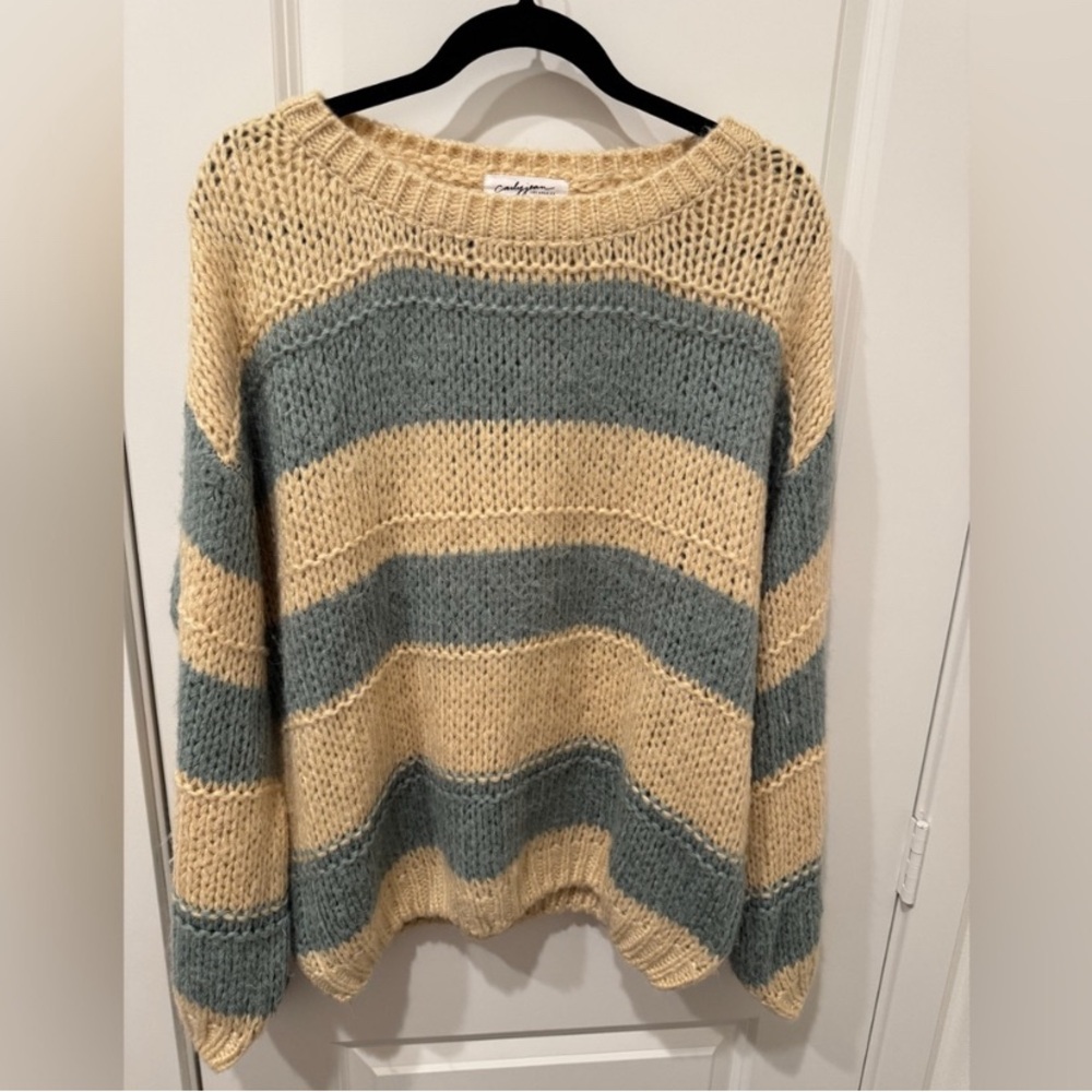 Carly Jean Los Angeles Striped Sweater - Cream and Green